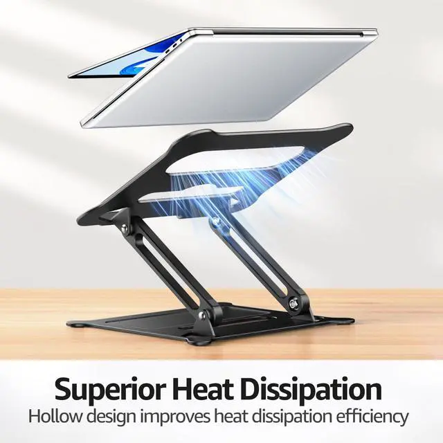 Alt view image 5 of 7 - Urmust Aluminum Laptop Stand, Portable Laptop Riser, Adjustable Laptop Stand for Desk Foldable, Ergonomic Computer Notebook Holder for MacBook Air Pro HP, Office Desk (10-15.6'')- Black