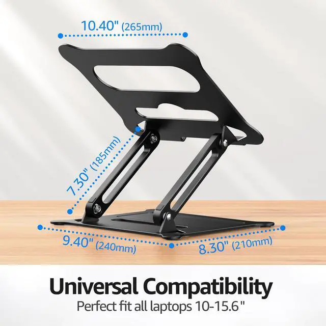 Alt view image 6 of 7 - Urmust Aluminum Laptop Stand, Portable Laptop Riser, Adjustable Laptop Stand for Desk Foldable, Ergonomic Computer Notebook Holder for MacBook Air Pro HP, Office Desk (10-15.6'')- Black