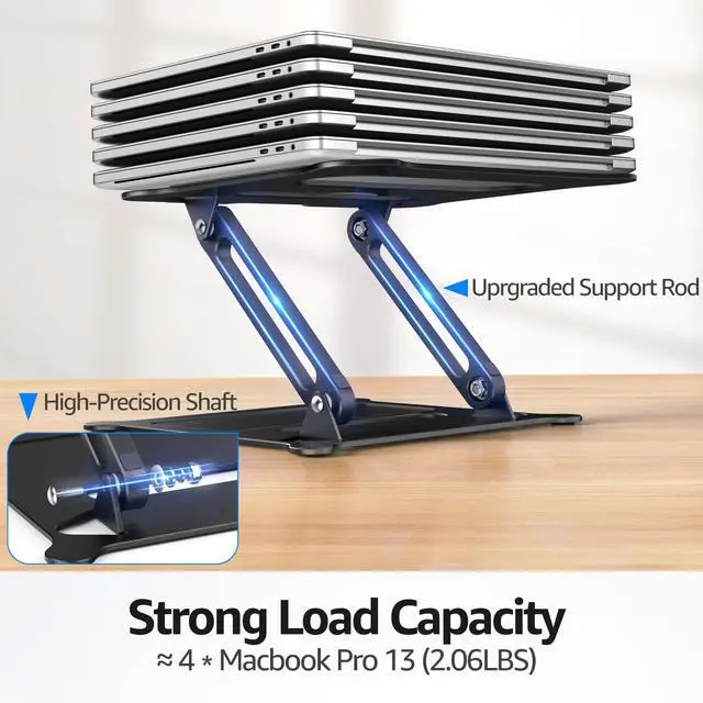 Alt view image 7 of 7 - Urmust Aluminum Laptop Stand, Portable Laptop Riser, Adjustable Laptop Stand for Desk Foldable, Ergonomic Computer Notebook Holder for MacBook Air Pro HP, Office Desk (10-15.6'')- Black
