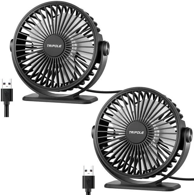 Main image of Desk Fan 2 Pack Black USB Powered Small Portable Fan, 3 Speeds Adjustable Strong Breeze Mini Personal Fan, 360° Rotation Quiet Plug In USB Fan for Desktop Bedroom Office Table Travel, 4.5in