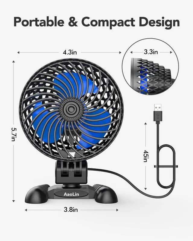 Alt view image 7 of 7 - USB Desktop Small Fan, Stepless Speed Adjustment with Multiple Speed Levels, Portable Plug-in Personal Mini Fan,Quiet Powerful Airflow,Suitable for Office Home Dormitory Bedroom, 4.9 Feet Long Cable