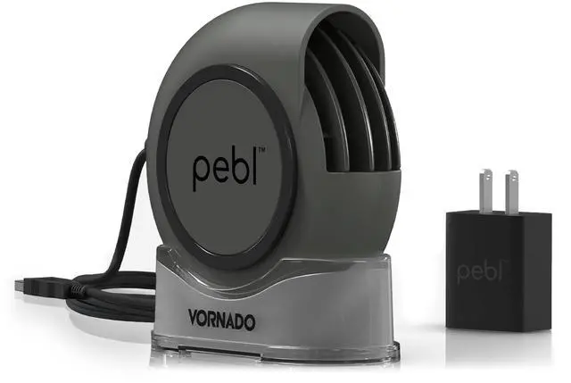 Main image of PEBL Portable Desk Fan, USB Fan, Magnetic Base, Adjustable Airflow, Personal Spot-Cooling, 2 Speed Settings, Included Wall Adapter, Perfect as Home, Office, or Travel Fan