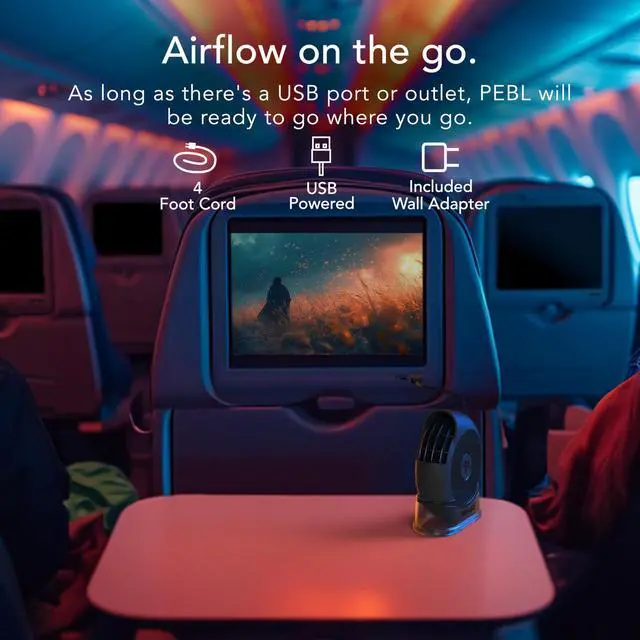 Alt view image 4 of 6 - PEBL Portable Desk Fan, USB Fan, Magnetic Base, Adjustable Airflow, Personal Spot-Cooling, 2 Speed Settings, Included Wall Adapter, Perfect as Home, Office, or Travel Fan