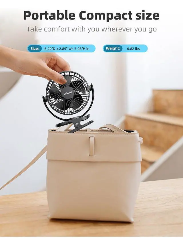 Alt view image 4 of 7 - USB Portable Clip on Fan, 2400mAh Battery Type-C 6in, 3 Speed 720° Tilting Head, Black Personal Rechargeable Fan for Desk, Bedside, Golf Cart, Baby Stroller, Indoor & Outdoor Use