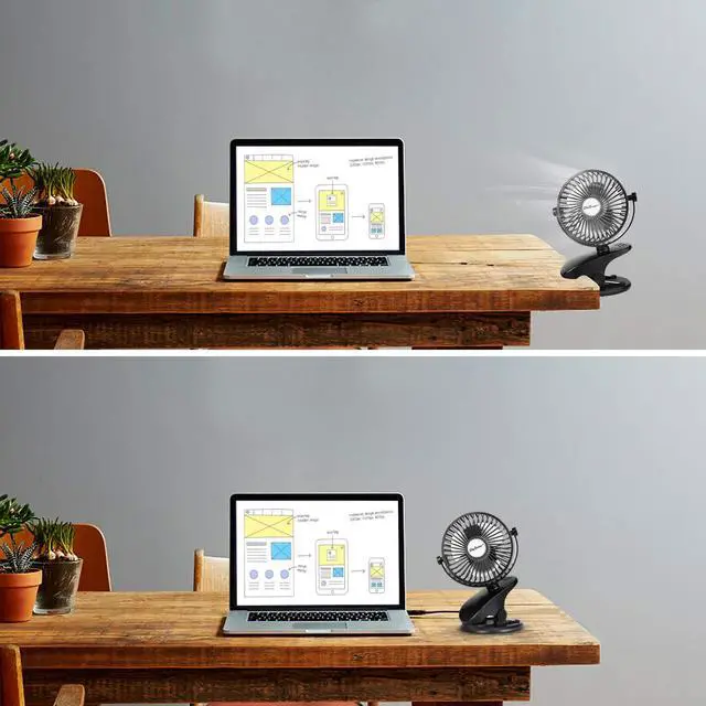 Alt view image 4 of 7 - Battery Operated Stroller Fan, Rechargeable USB Powered Mini Clip on Desk Fan
