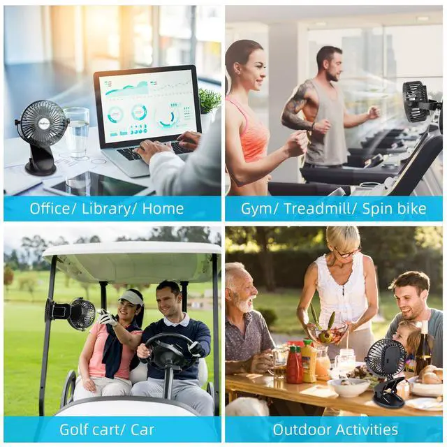 Alt view image 5 of 7 - Battery Operated Stroller Fan, Rechargeable USB Powered Mini Clip on Desk Fan