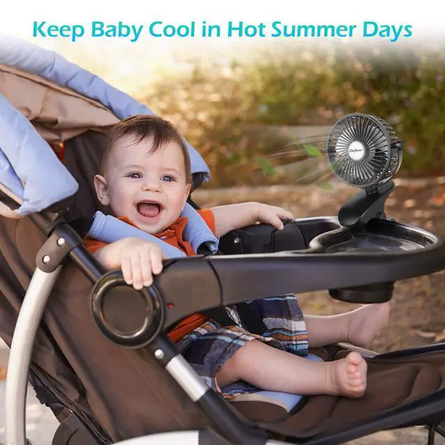 Alt view image 6 of 7 - Battery Operated Stroller Fan, Rechargeable USB Powered Mini Clip on Desk Fan