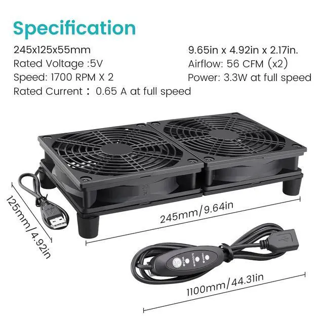 Alt view image 2 of 7 - High Airflow Router Cooling Fan for Computer Cooler TV Small Box DC 5V USB Power 120mm 240mm Fan with Multi Speed Controller