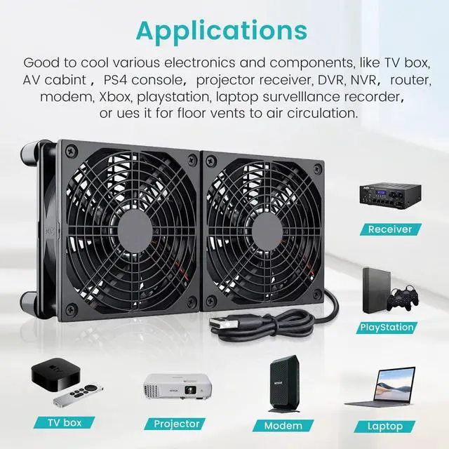 Alt view image 7 of 7 - High Airflow Router Cooling Fan for Computer Cooler TV Small Box DC 5V USB Power 120mm 240mm Fan with Multi Speed Controller