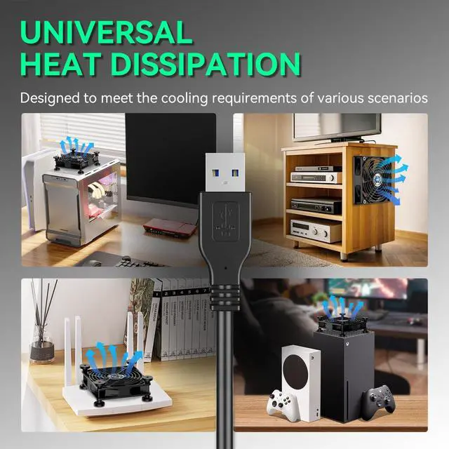 Alt view image 4 of 7 - USB Computer Fan, 120mm USB Fan with 3 Speeds Controller Small PC USB Fans for Cooling Cabinet Case Receiver Server DVR Greenhouse TV Router Xbox PlayStation
