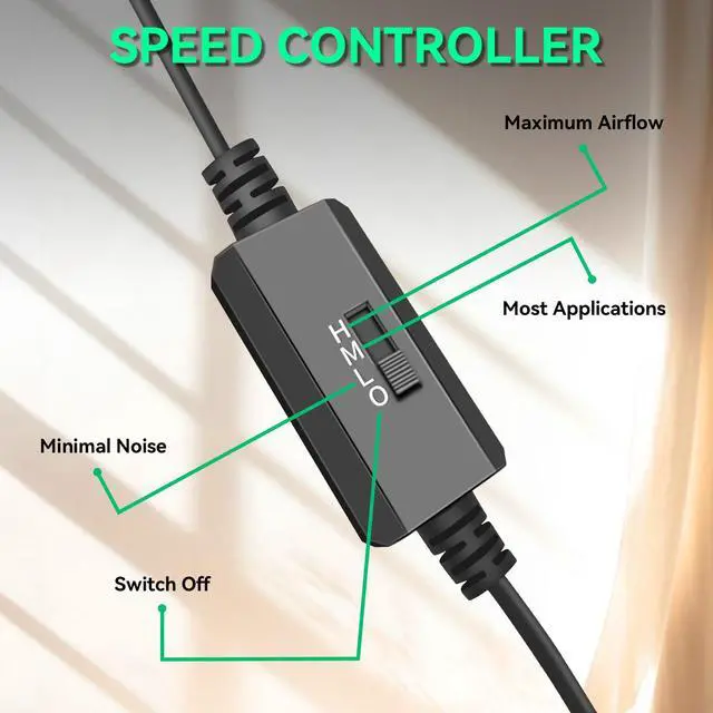 Alt view image 6 of 7 - USB Computer Fan, 120mm USB Fan with 3 Speeds Controller Small PC USB Fans for Cooling Cabinet Case Receiver Server DVR Greenhouse TV Router Xbox PlayStation