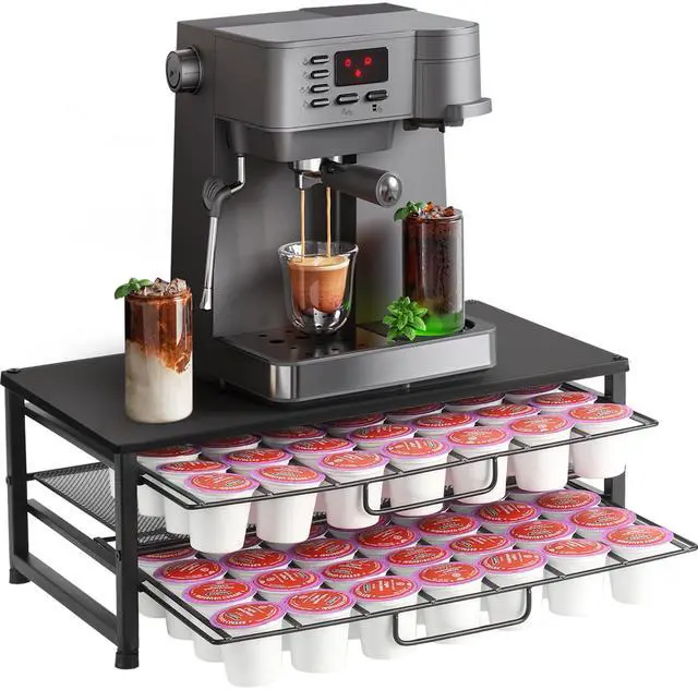 Main image of K Cup Holder Organizer for 70 Pods, 2-Tier Coffee Pod Holder for K-Cup with 2 Sliding Storage Drawers, Coffee Station Bar Organizer for Kitchen Countertop, Home & Office, Frosted Black