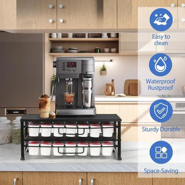 Alt view image 4 of 6 - K Cup Holder Organizer for 70 Pods, 2-Tier Coffee Pod Holder for K-Cup with 2 Sliding Storage Drawers, Coffee Station Bar Organizer for Kitchen Countertop, Home & Office, Frosted Black