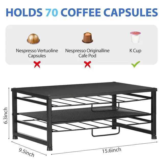Alt view image 2 of 6 - K Cup Holder Organizer for 70 Pods, 2-Tier Coffee Pod Holder for K-Cup with 2 Sliding Storage Drawers, Coffee Station Bar Organizer for Kitchen Countertop, Home & Office, Frosted Black