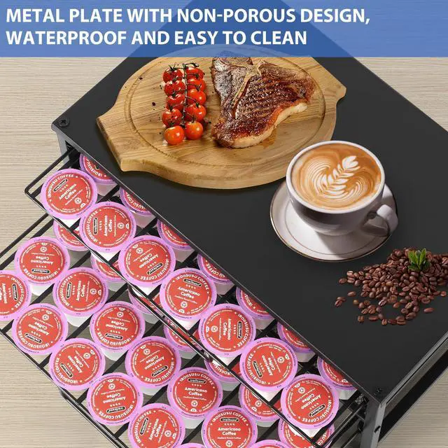 Alt view image 3 of 6 - K Cup Holder Organizer for 70 Pods, 2-Tier Coffee Pod Holder for K-Cup with 2 Sliding Storage Drawers, Coffee Station Bar Organizer for Kitchen Countertop, Home & Office, Frosted Black