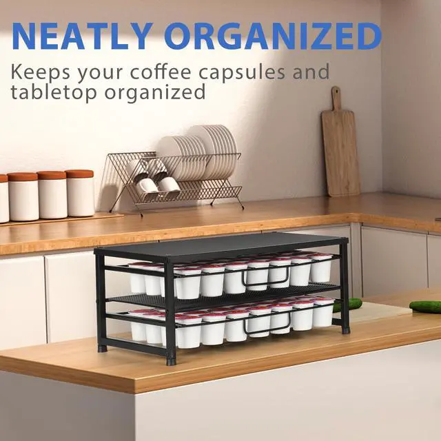 Alt view image 6 of 6 - K Cup Holder Organizer for 70 Pods, 2-Tier Coffee Pod Holder for K-Cup with 2 Sliding Storage Drawers, Coffee Station Bar Organizer for Kitchen Countertop, Home & Office, Frosted Black
