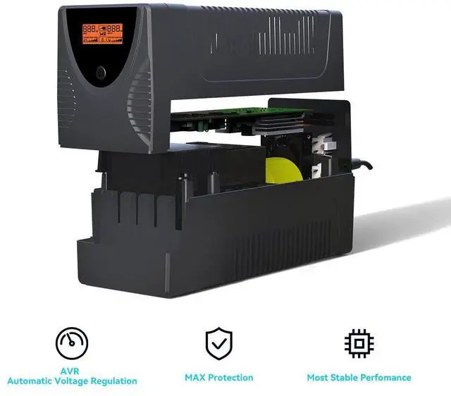 Alt view image 2 of 7 - SK425 425VA/240W UPS Battery Backup & Surge Protector - Uninterruptible Power Supply with LCD Display, AVR Voltage Regulation, 6 Outlets, Backup Power for PC, Router, NAS & Home Office