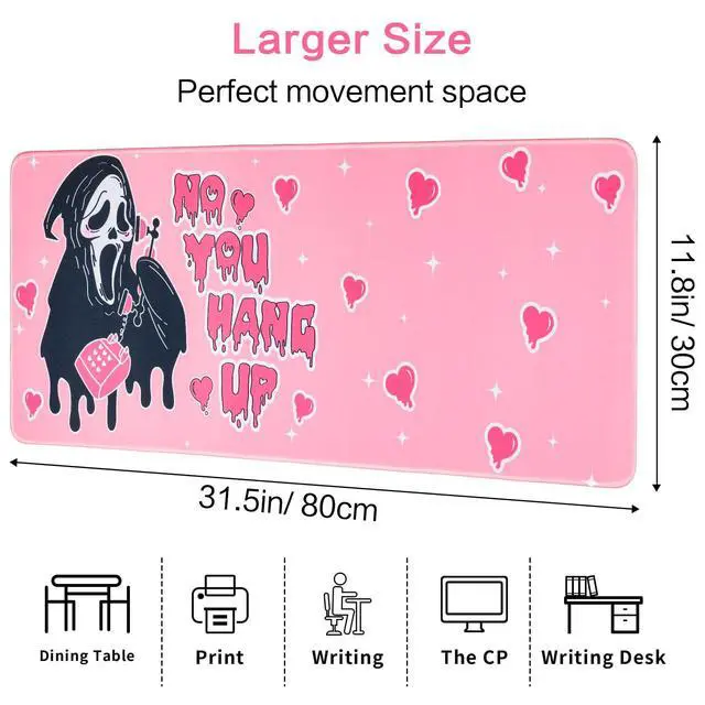 Alt view image 6 of 6 - Large Gaming Mouse Pad 31.5 x 11.8in Desk Mat for Office Mousepad Anti-Skid Rubber Base Soft Comfortable and Durable Desk Pad (Pink)