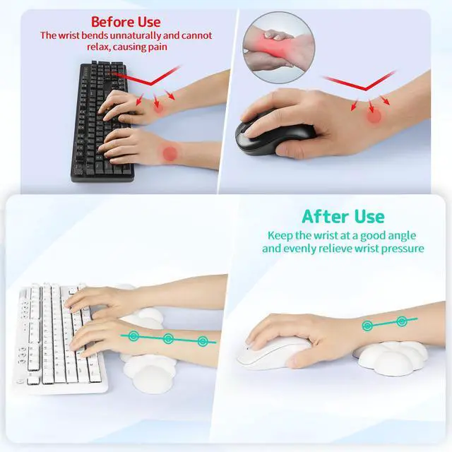 Alt view image 3 of 7 - Cloud Wrist Rest Keyboard, Cloud Keyboard Wrist Pad Set with PU Leather Memory Foam, Cute Arm Rest for Palm Support, PC/Gaming Desk Accessories/Office Setup/Computer Hand Cushion - White