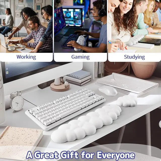 Alt view image 6 of 7 - Cloud Wrist Rest Keyboard, Cloud Keyboard Wrist Pad Set with PU Leather Memory Foam, Cute Arm Rest for Palm Support, PC/Gaming Desk Accessories/Office Setup/Computer Hand Cushion - White