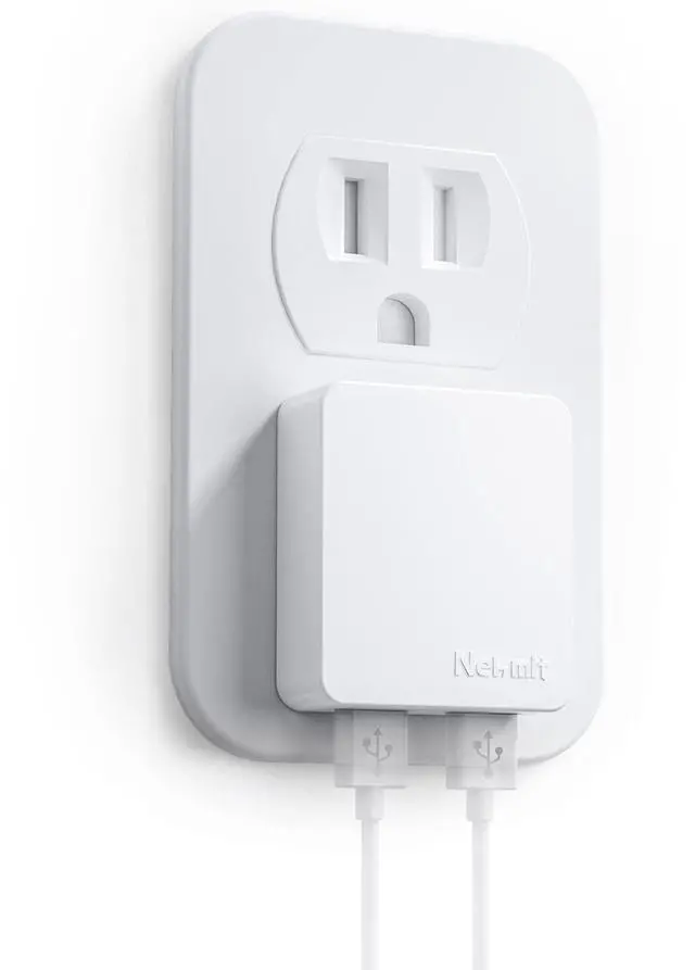 Main image of Dual Port Ultra Thin Flat USB Wall Charger with Smart IC, White