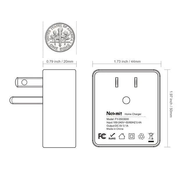 Alt view image 4 of 6 - Dual Port Ultra Thin Flat USB Wall Charger with Smart IC, White
