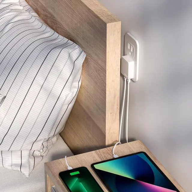 Alt view image 5 of 6 - Dual Port Ultra Thin Flat USB Wall Charger with Smart IC, White