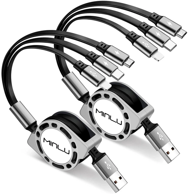 Main image of Charging Cable , Retractable Car Charger Cord for Multiple Devices | 3 in 1 Retractable Cable,USB C Data Sync Fast Charger Cord Adapter with Lightning/Type C/Micro USB Ports for Cell Phones