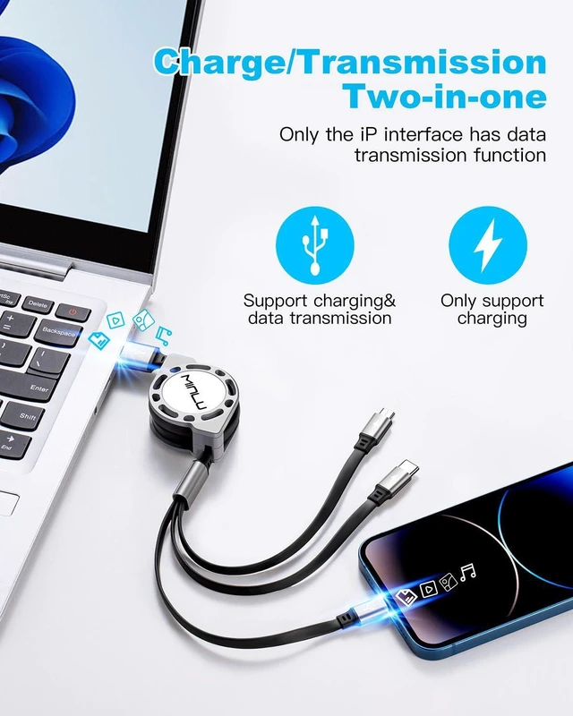Alt view image 3 of 7 - Charging Cable , Retractable Car Charger Cord for Multiple Devices | 3 in 1 Retractable Cable,USB C Data Sync Fast Charger Cord Adapter with Lightning/Type C/Micro USB Ports for Cell Phones