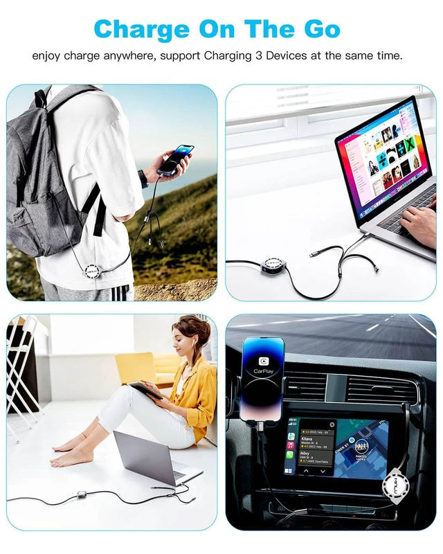 Alt view image 5 of 7 - Charging Cable , Retractable Car Charger Cord for Multiple Devices | 3 in 1 Retractable Cable,USB C Data Sync Fast Charger Cord Adapter with Lightning/Type C/Micro USB Ports for Cell Phones