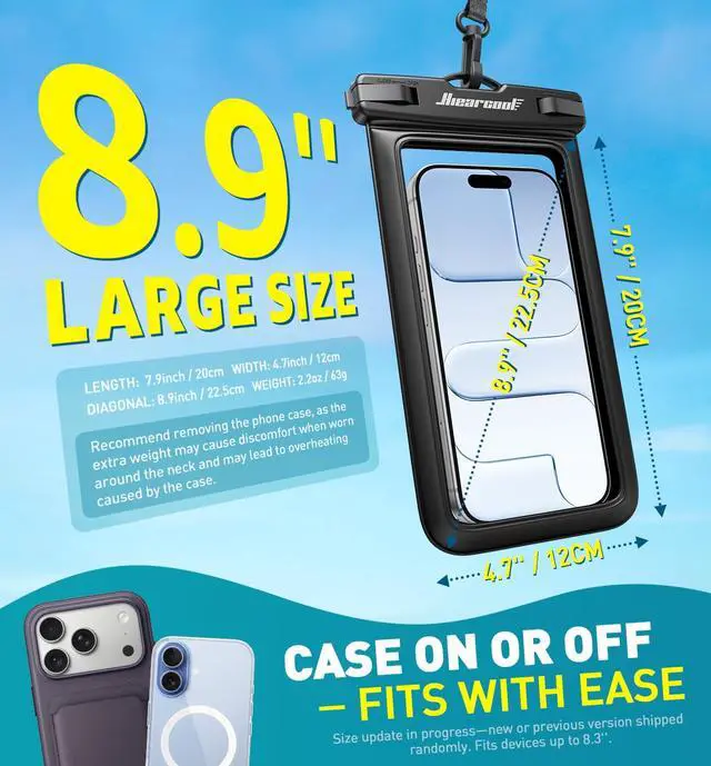 Alt view image 3 of 7 - Waterproof Phone Pouch, Universal Case Compatible for iPhone 17 16 15 14 13 Pro Max Plus Up to 8.9", IPX8 Beach Travel Essentials-Black-2 Pack