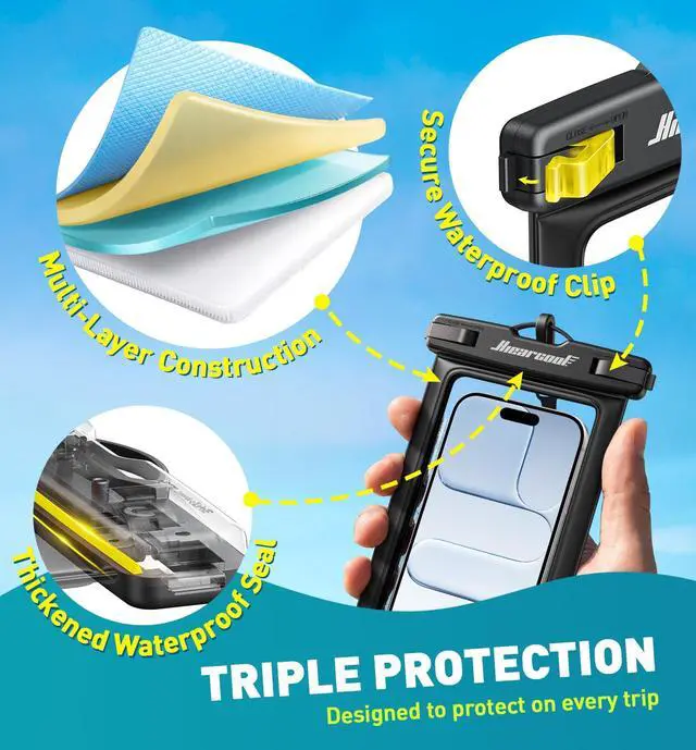 Alt view image 6 of 7 - Waterproof Phone Pouch, Universal Case Compatible for iPhone 17 16 15 14 13 Pro Max Plus Up to 8.9", IPX8 Beach Travel Essentials-Black-2 Pack