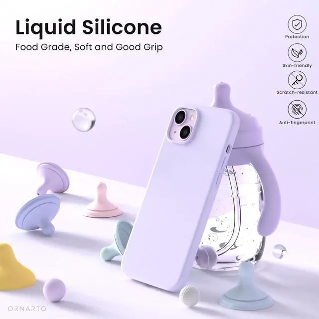 Alt view image 3 of 7 - Compatible with iPhone 14 Case 6.1, Slim Liquid Silicone 3 Layers Full Phone Covered Soft Gel Rubber Case Protective Phone Cover 6.1 Inch-Pastel Lilac