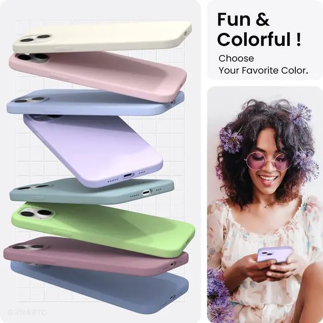 Alt view image 4 of 7 - Compatible with iPhone 14 Case 6.1, Slim Liquid Silicone 3 Layers Full Phone Covered Soft Gel Rubber Case Protective Phone Cover 6.1 Inch-Pastel Lilac