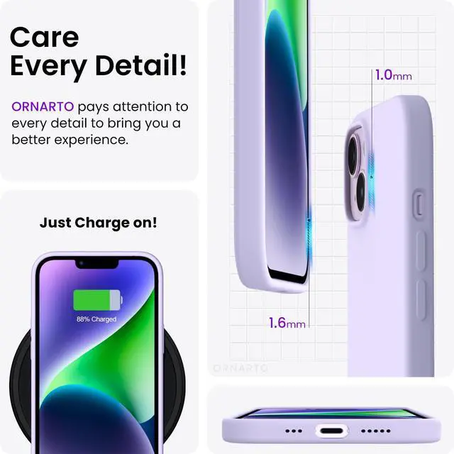 Alt view image 5 of 7 - Compatible with iPhone 14 Case 6.1, Slim Liquid Silicone 3 Layers Full Phone Covered Soft Gel Rubber Case Protective Phone Cover 6.1 Inch-Pastel Lilac
