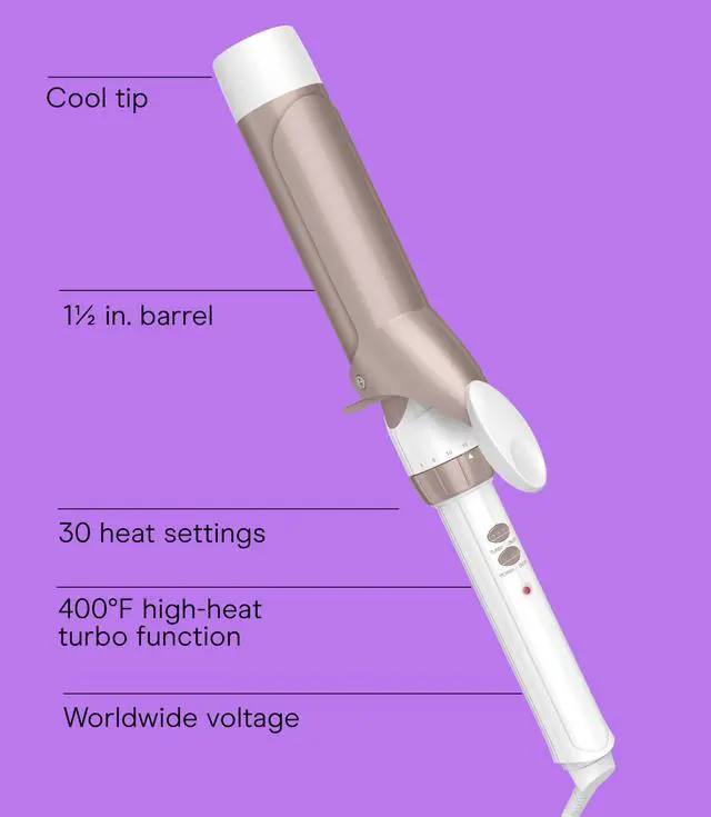 Alt view image 2 of 7 - Double Ceramic 1 ½-Inch Curling Iron, 1 ½-Inch Barrel Creates Soft Waves & Curls, Hair Curler for Use on Medium & Long Hair, White/Rose Gold