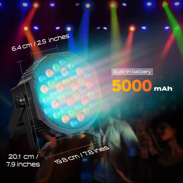 Alt view image 2 of 7 - Rechargeable Stage Par Lights RGB 36 LED Battery Powered Par Wireless Uplights with DMX and Remote Control Uplighting Light for DJ Disco Events Wedding Birthday Party Indoor Live Show Bar