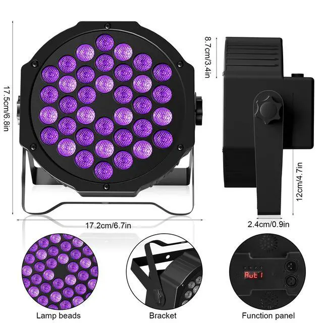 Alt view image 4 of 7 - 36LED Black Lights, 72W UV Blacklights Stage Lights with Glow in The Dark Party Supplies by Remote DMX Control for Christmas Blacklight Tapestry Church Birthday Party DJ Bars Nightclubs