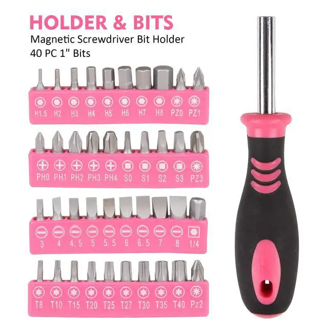 Alt view image 5 of 6 - 52-Piece Tool Set Hand Tool Set with Easy Carrying Round Pouch - Perfect for DIY Pink