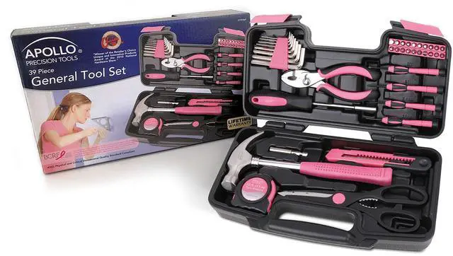 Alt view image 2 of 7 - Tools Original 39 Piece General Household Tool Set in Toolbox Storage Case with Essential Hand Tools for Everyday Home Repairs, DIY and Crafts - Pink Ribbon - DT9706P