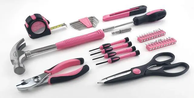 Alt view image 3 of 7 - Tools Original 39 Piece General Household Tool Set in Toolbox Storage Case with Essential Hand Tools for Everyday Home Repairs, DIY and Crafts - Pink Ribbon - DT9706P