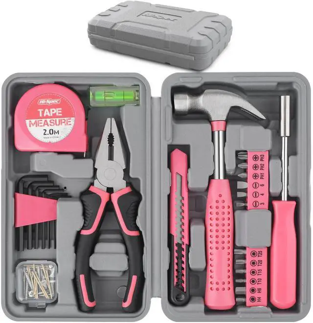 Main image of Tool Set 25pc Pink Household DIY Tool Kit for Women. Small Mini Tool Box Set of Starter Basic Ladies Tools