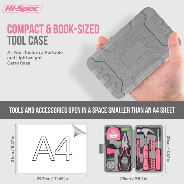 Alt view image 3 of 7 - Tool Set 25pc Pink Household DIY Tool Kit for Women. Small Mini Tool Box Set of Starter Basic Ladies Tools