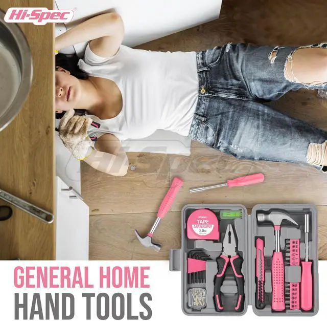 Alt view image 5 of 7 - Tool Set 25pc Pink Household DIY Tool Kit for Women. Small Mini Tool Box Set of Starter Basic Ladies Tools