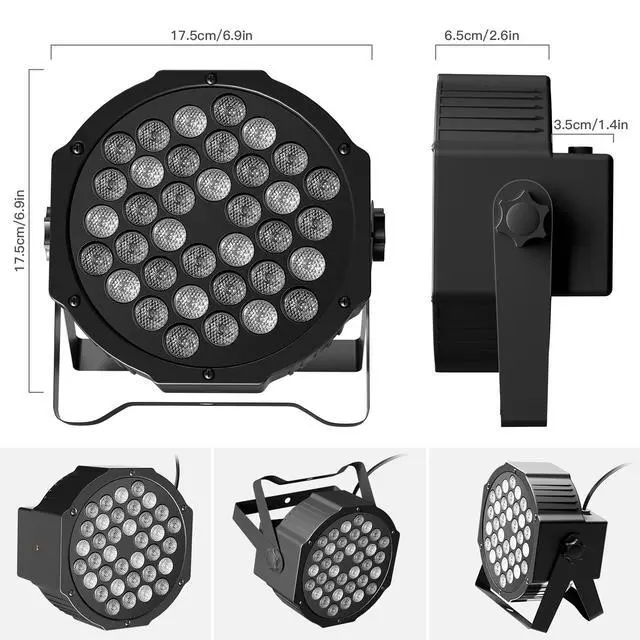 Alt view image 6 of 6 - Stage Lights 36 LED Par Lights, RGB Par Light Uplights Stage Lighting Indoor for Christmas Halloween Music Party Disco Wedding, Remote Control, DMX Control Sound Activated Party Light