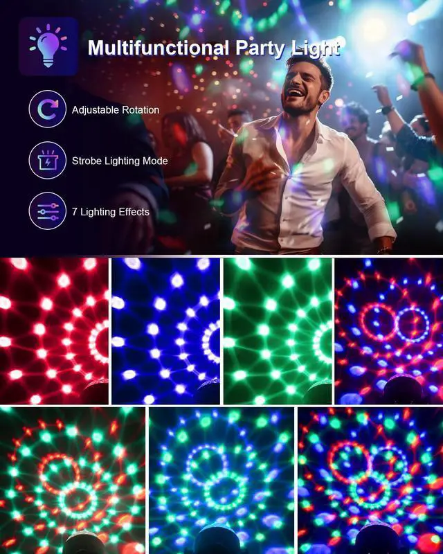 Alt view image 6 of 7 - Sound Activated Party Lights with Remote DJ Lighting, Disco Ball Strobe Stage Light for Home Room Dance Parties Birthday Karaoke Stocking Stuffers New Years Eve Halloween Christmas Decorations