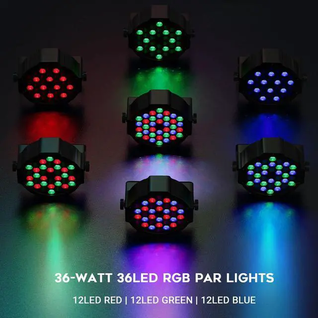 Alt view image 3 of 7 - Battery Powered Stage Par Lights: 36W RGB Rechargeable Par Can 2Pack - 6 to 15Hours Working Time - Remote DMX Control Uplights for Event Chruch Wedding Mobile DJ Party Music Dance Band Club Live Show