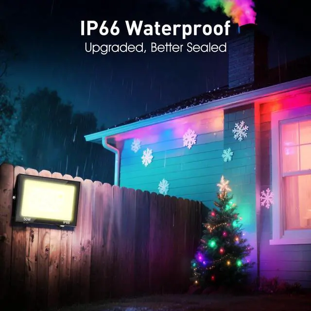 Alt view image 3 of 6 - LED Flood Light Outdoor, 50W Color Changing RGB Flood Light, IP66 Waterproof Outdoor Landscape Lights Stage Lights, 5000LM Uplighting for Party, 2Pack