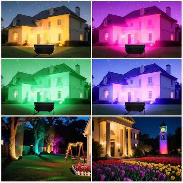 Alt view image 4 of 6 - LED Flood Light Outdoor, 50W Color Changing RGB Flood Light, IP66 Waterproof Outdoor Landscape Lights Stage Lights, 5000LM Uplighting for Party, 2Pack