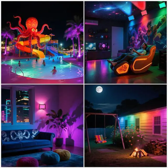 Alt view image 5 of 6 - LED Flood Light Outdoor, 50W Color Changing RGB Flood Light, IP66 Waterproof Outdoor Landscape Lights Stage Lights, 5000LM Uplighting for Party, 2Pack